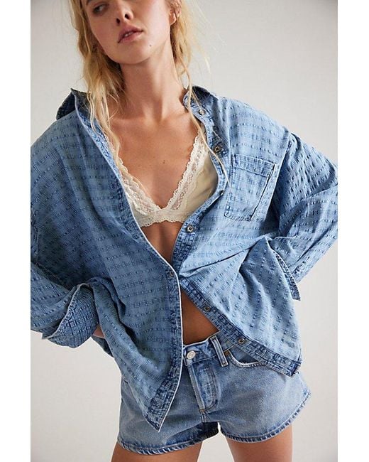 Free People Blue Sabine Dobby Button Down