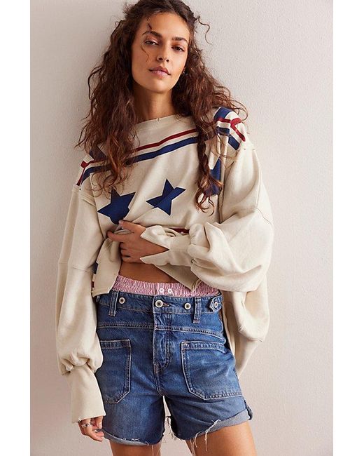 Free People Blue Graphic Camden Pullover