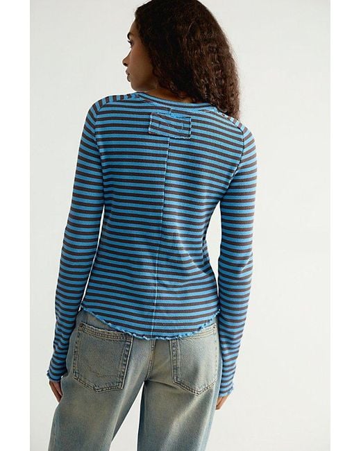 Free People Blue Easy Does It Striped Tee