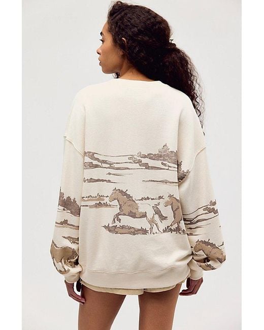 Daydreamer Natural Running Horses Oversized Crewneck By