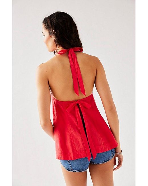 Free People Red Scout Linen Halter Top