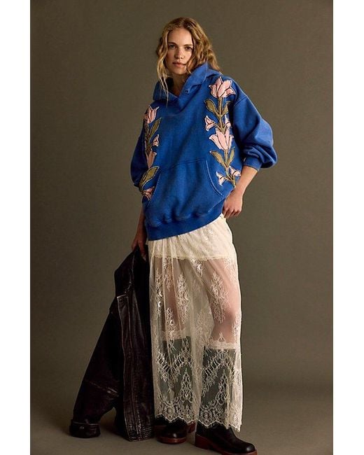 Free People Blue It's A Vibe Flowers Hoodie