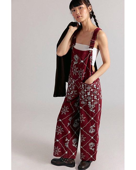 Free People Red Rising Sun Overalls