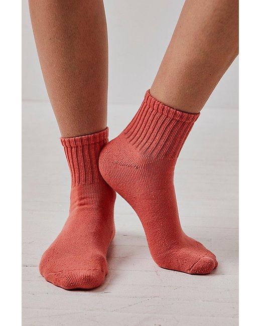 American Trench Red Solid Shortie Crew Socks