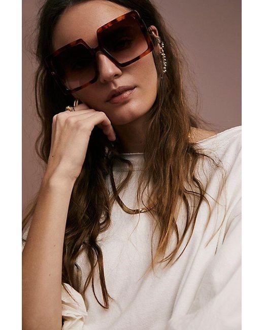 Free People Brown Line Of Sight Square Sunglasses At In Tort & Dusk