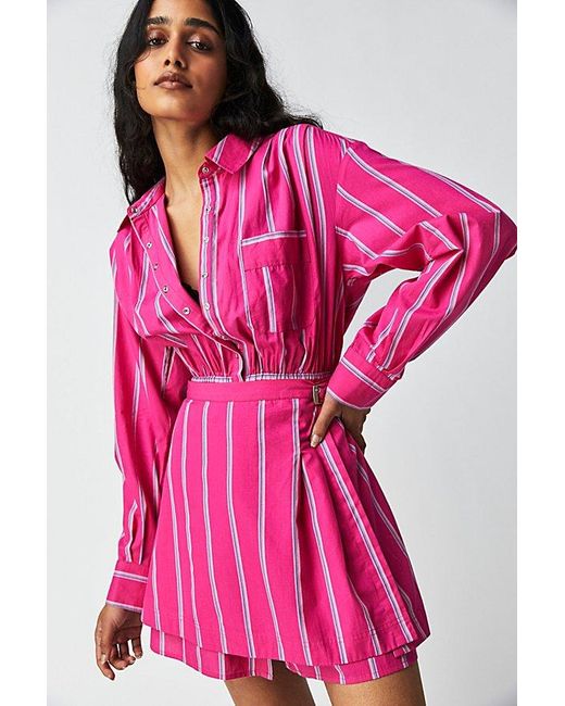 Free People High Vibrations Shirt Dress in Pink | Lyst