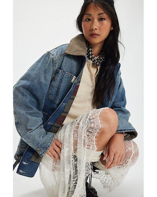Free People Blue Sweet Talk Denim Barn Coat Jacket