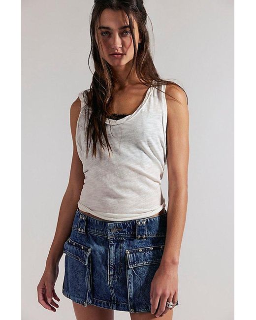 Free People Blue Hera Studded Denim Mini Skirt