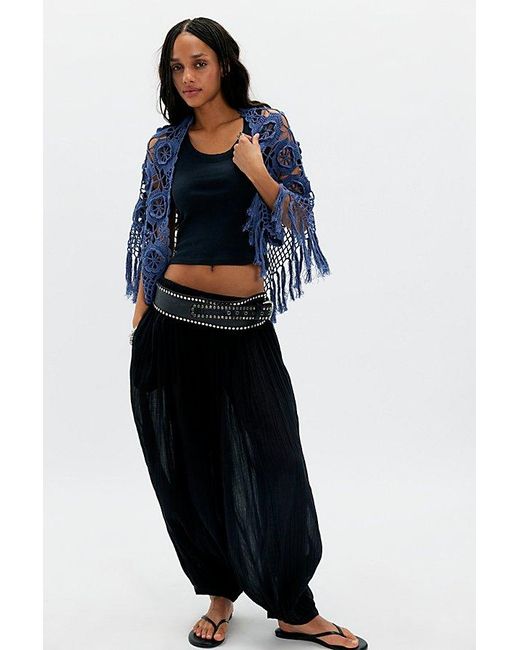 Anna Sui Blue Linen Crochet Shawl