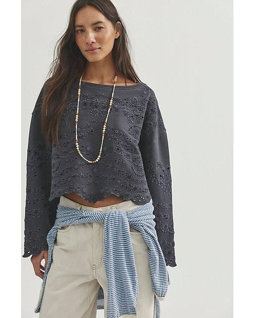 Free People Blue Iris Embroidered Sweatshirt