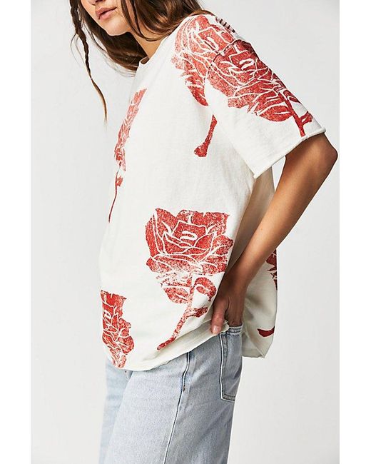 Free People Painted Floral Tee At Free People In White Combo, Size: Medium