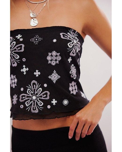 Free People Black Poppy Embroidered Tube Top