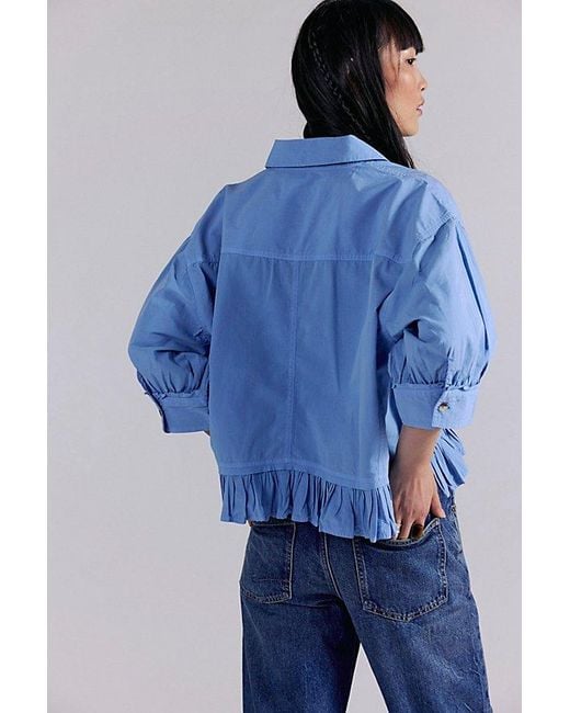 Free People Blue Bailey Solid Shirt