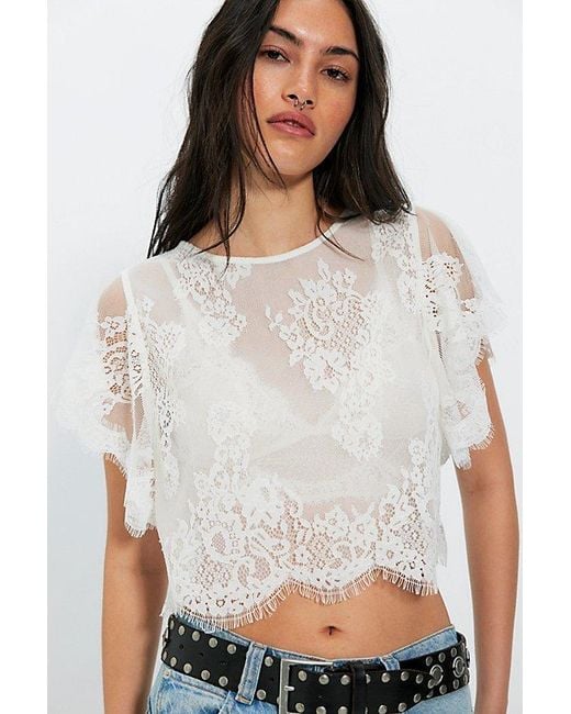 Free People Gray Lunar Ash Lace Top