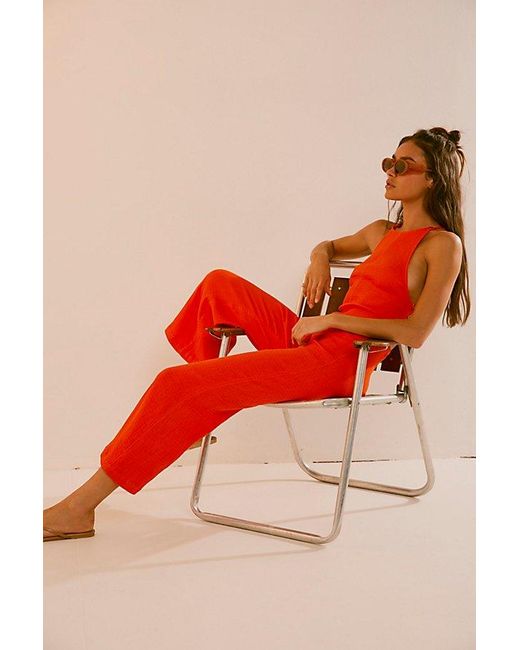 Free People Red Jayce Stretch Jumpsuit