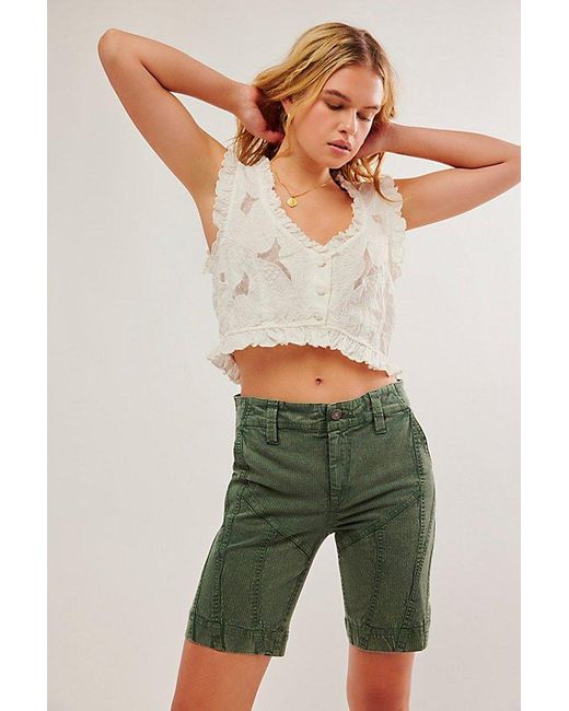 Free People Green Bette Washed Moto Shorts