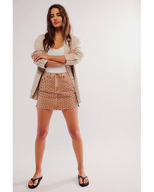 One Teaspoon Brown 2020 Studded Mini Denim Skirt