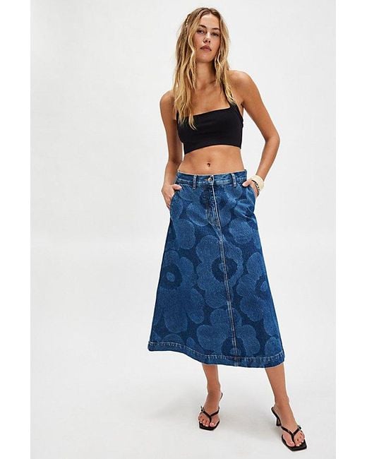 Marimekko Blue Maridenim Suoritus Unikko Skirt