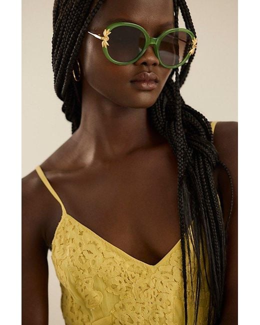 Free People Green Ines Round Sunglasses
