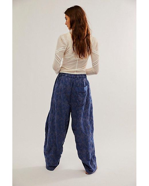 Free People Blue Easy Love Embroidered Pull-on Pants At In Midnight Rain, Size: Xs