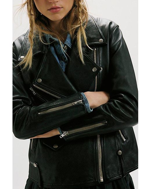 Free People Green We The Free Jealousy Leather Moto Jacket