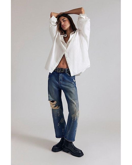 Free People Blue Deep Trance Dropped Boyfriend Jeans