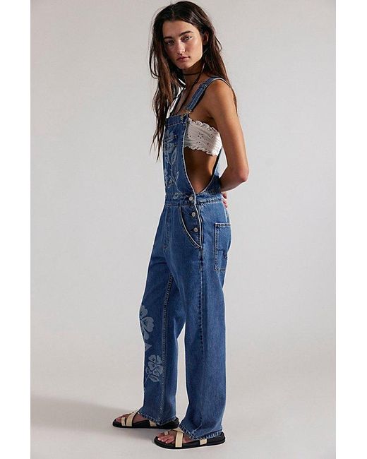 Free People Blue Ziggy Printed Overalls