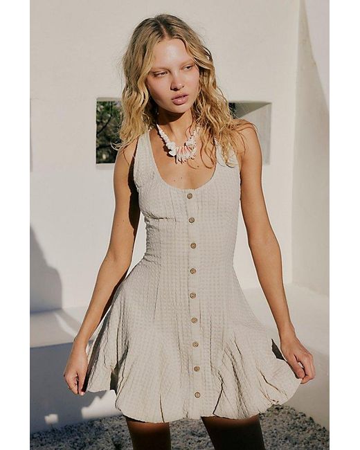 free-est Natural Emilia Pucker Check Mini Dress By
