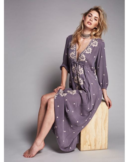 Free People Purple Embroidered Fable Dress