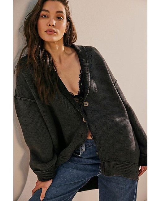 Free People Chamomile Cardi At In Washed Black, Size: Small