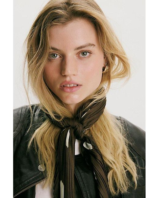 Free People Black Pleated Printed Skinny Bandana