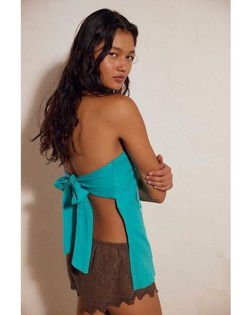 free-est Blue Bernadette Linen Top By