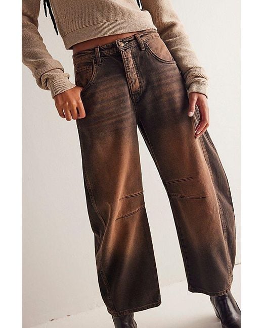 Free People Brown We The Free Good Luck Mid-rise Barrel Jeans