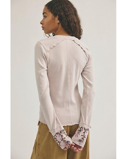 Free People Natural Fleur Embroidered Cuff Henley