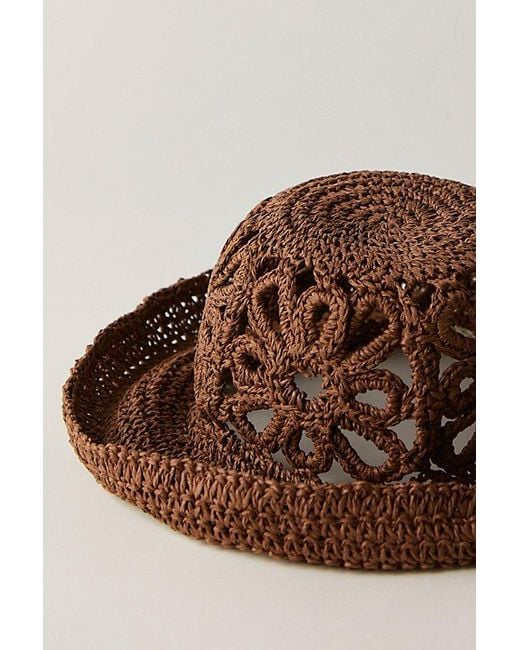Free People Brown Cut-Out Daisy Straw Hat