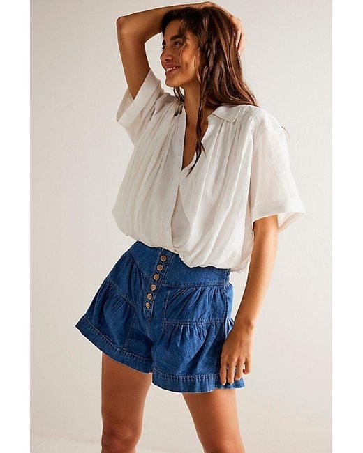 Free People Fleur Denim Shorts At Free People In True Blue, Size: Small