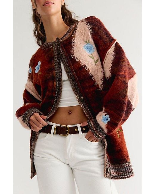 Free People Brown Flower Petal Cardigan