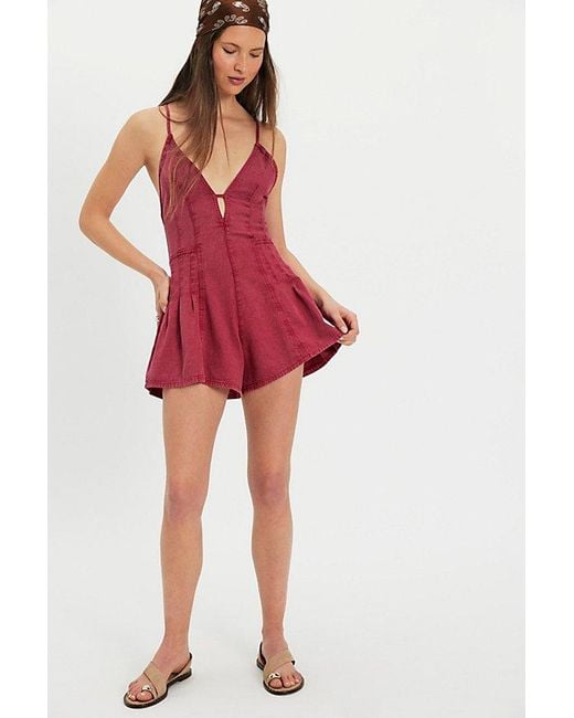 Free People Red We The Free Nostalgia Ultra Shortalls