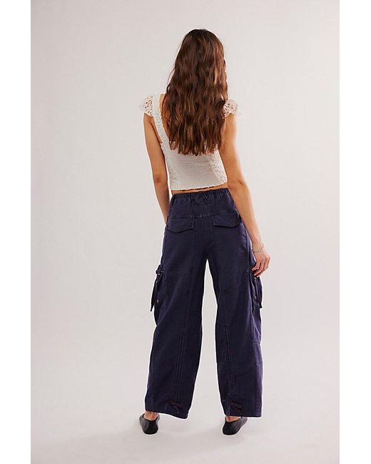 Free People Blue Everglades Utility Pants At Free People In Dark Sapphire, Size: Xs