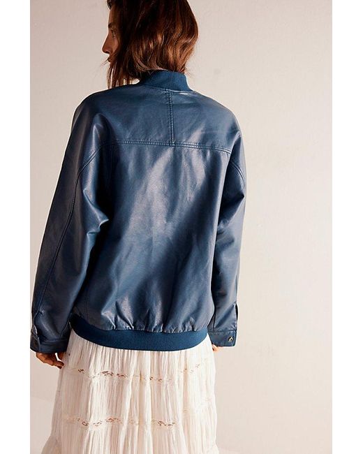 Free People Blue We The Free Wild Rose Vegan Leather Bomber Jacket At In Overboard, Size: Small