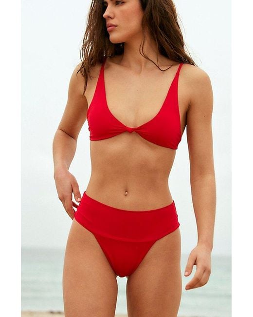 Toast Red Signature Banded High-Waisted Bikini Bottoms