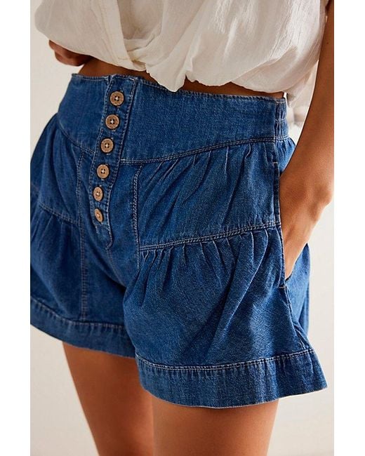 Free People Fleur Denim Shorts At Free People In True Blue, Size: Small