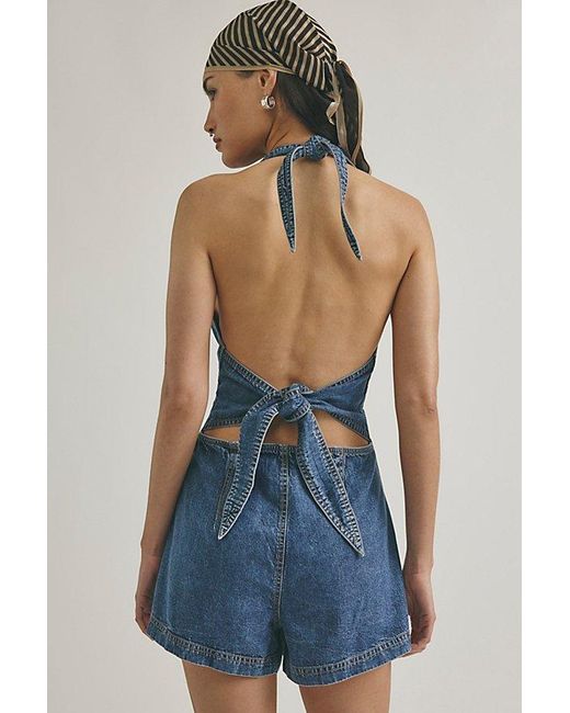 Free People Blue Delilah Denim Shortalls