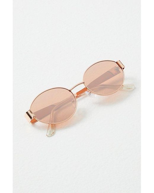 Free People Brown Little Secret Round Sunglasses At In Rose Gold