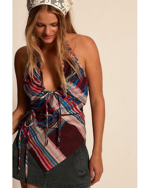 Free People Brown Start The Party Madras Halter Top