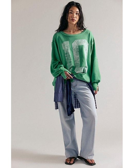 Free People Green Graphic Camden Pullover