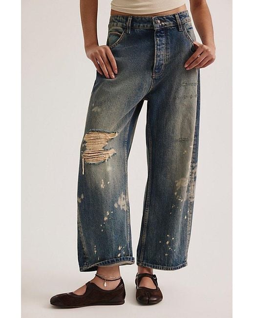 Free People Blue Deep Trance Dropped Boyfriend Jeans