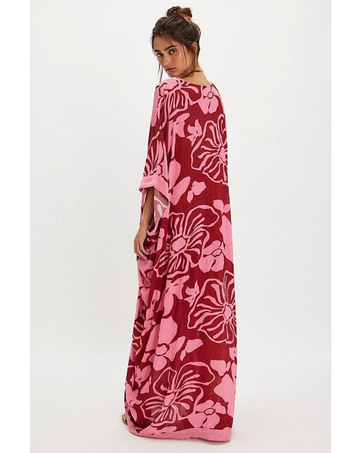 Free People Red Groovy Baby Maxi Kaftan