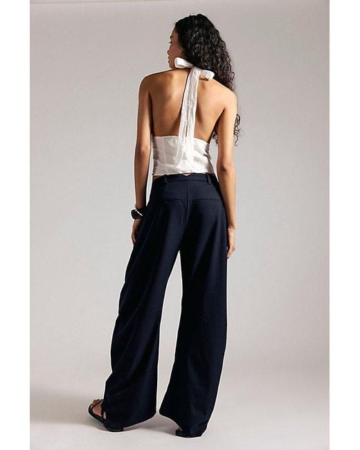 Free People Blue Spotlight Pinstripe Barrel Trousers