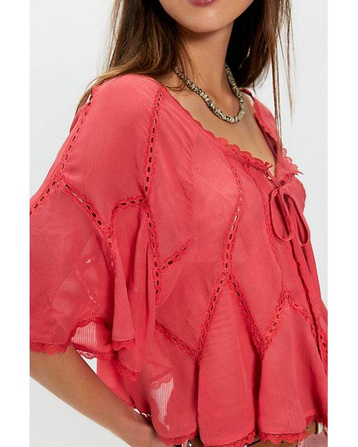 Free People Red Michelle Blouse
